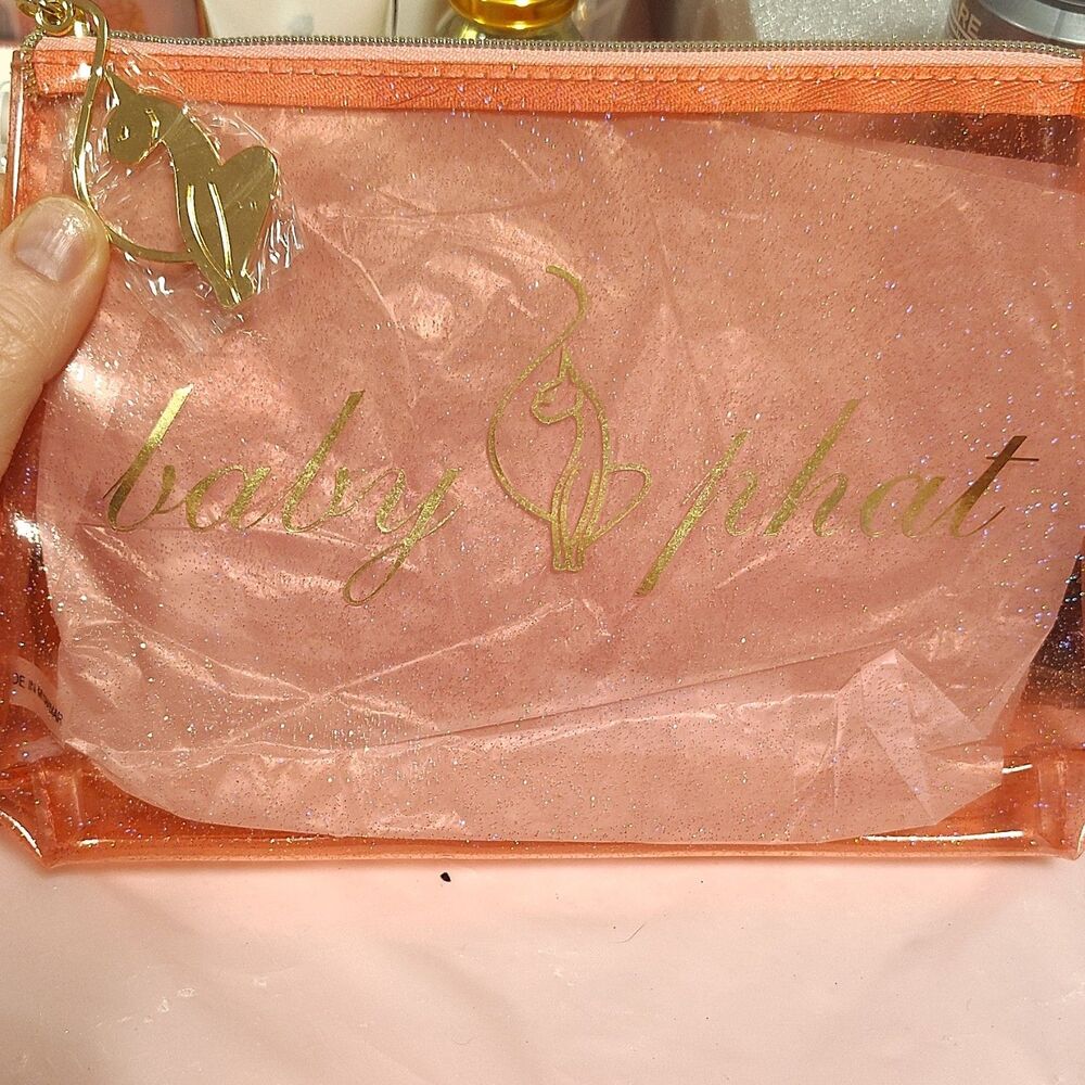 Baby Phat Pink Plastic Makeup Bag with Zipper, Clear Cosmetic Pouch